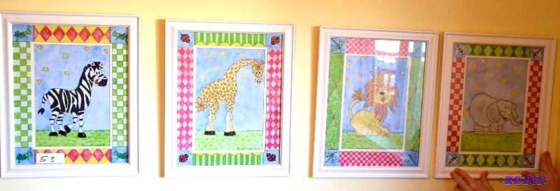 lot 53 image: 4 animal pictures, 13x16, Matted with geometr...