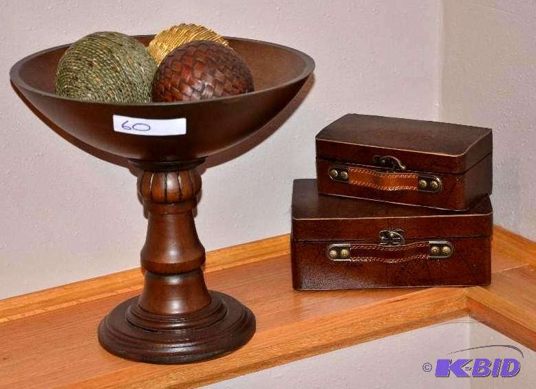 lot 60 image: Wooden bowl or compote, 12 inches tall, 2 min...