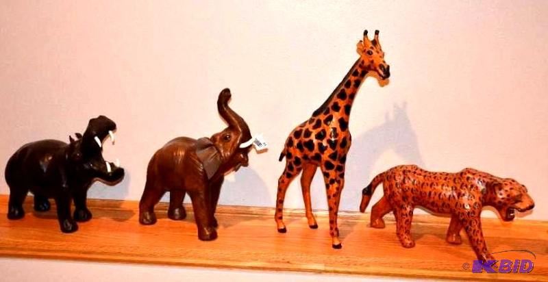 lot 64 image: 4 African animals, giraffe is 18 tall, Rhino,...