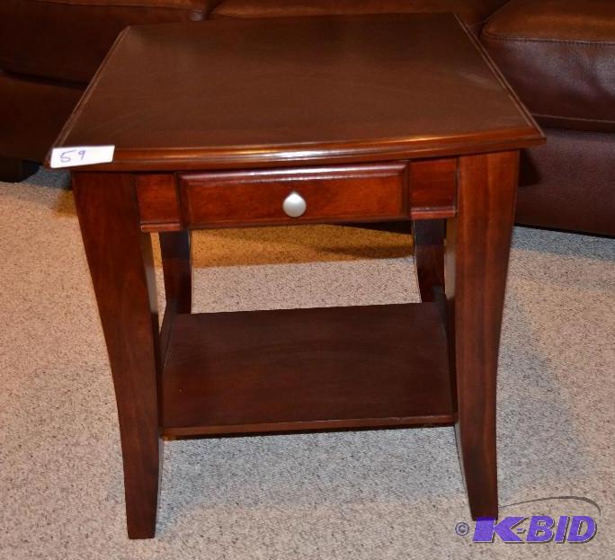 lot 83 image: Wood end table, 22x22x26 unassembled, identic...