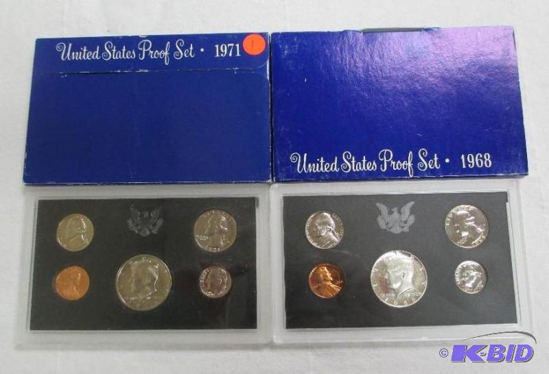 lot 1 image: 1968-S Proof Set with Ultra Cameo Lincoln Cent and Cameo Half and 1971-S Proof Set with Ultra Cameo