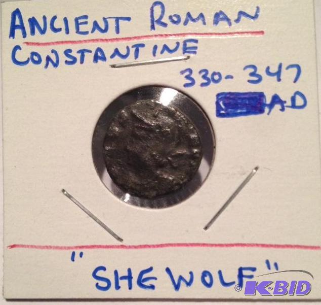 lot 11 image: Ancient Roman Constantine 330-347 AD She Wolf Romulus and Remus and the Seven Hills of Rome Nice G