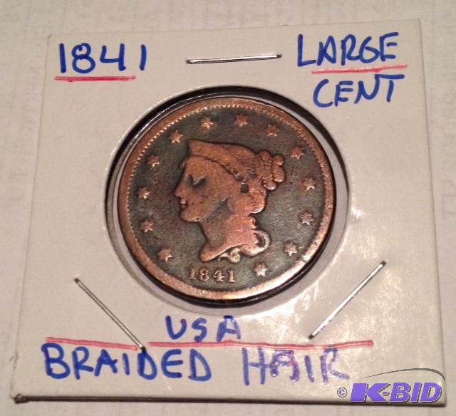 lot 14 image: 1841 Braided Hair Large Cent