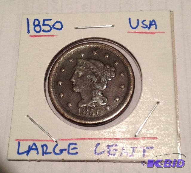 lot 15 image: 1850 Braided Hair Large Cent
