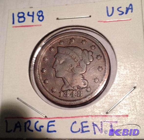 lot 16 image: 1848 Braided Hair Large and 1820 Coronet Large Cents