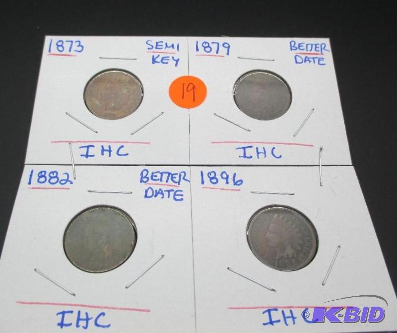 lot 19 image: 1873 Semi Key Date and 1879,1882 Better Dates and 1896 Indian Head Cents