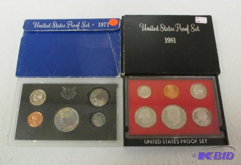 lot 2 image: 1971-S Proof Set Rainbow Toned coins and 1981-S Proof Set