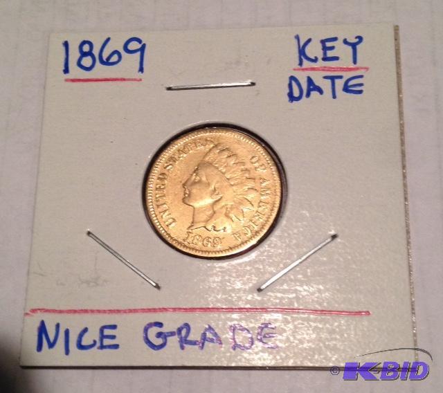 lot 24 image: 1869 Key Date Indian Head Cent Nice Grade for a Key Date