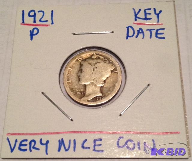 lot 29 image: 1921-P Mercury Dime Key Date Very Nice Coin