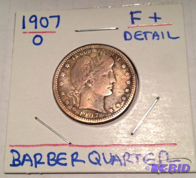 lot 31 image: 1907-O Barber Quarter Better Date F detail