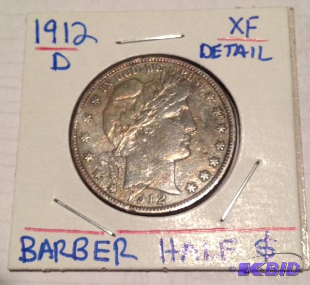 lot 32 image: 1912-D Barber Half Dollar Better Date XF detail