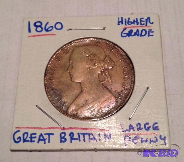 lot 39 image: 1860 Great Britain Large Penny AU Detail Very tough coin in this grade.