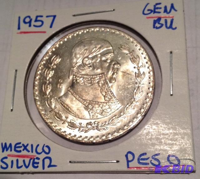 lot 41 image: 1957 Mexico Silver Peso Nice Gem Bu