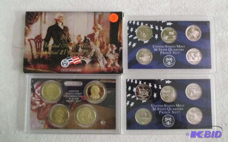 lot 5 image: 2007-S Presidential Proof Set and 2002-S and 2004-S Proof Quarter Sets
