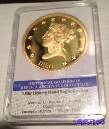 lot 8 image: 1838 Liberty Head Eagle Replica Gem Proof Certified American Mint Limited Edition