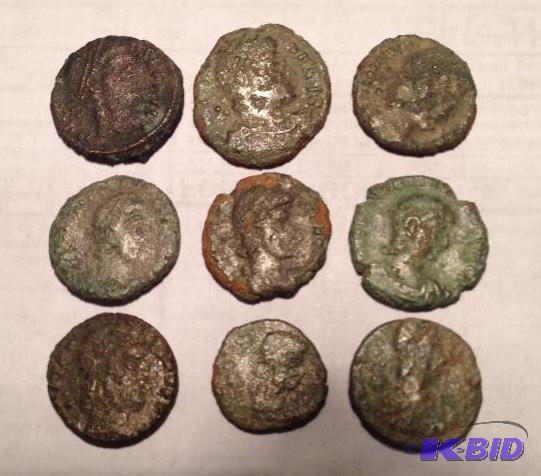 lot 9 image: 1 lot of (9) Ancient Roman Constantine Coins with various types fun lot.
