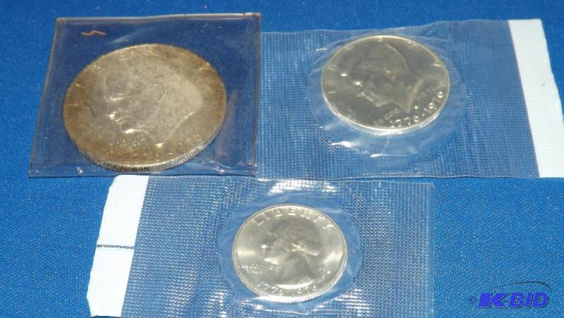 lot 162 image: Lot of three 1976 coins, Dollar, Half Dollar ...