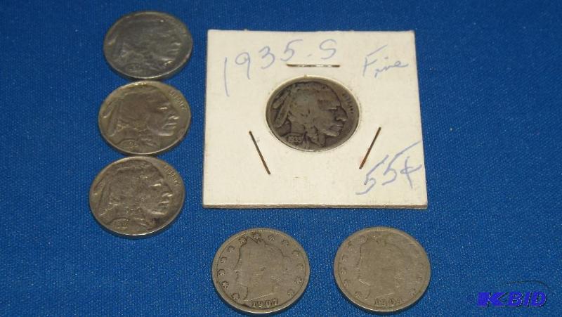 lot 175 image: 1935 S, 1937, 1936 (2) Buffalo Nickels 1904 a...