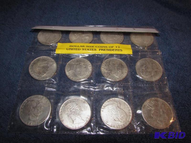 lot 194 image: Dollar Size Coins of 12 United States Preside...