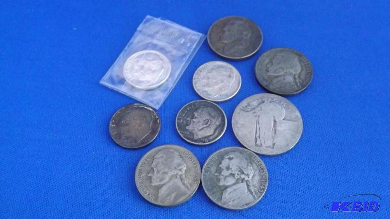 lot 232 image: Lot of US Silver Coins, 4 dimes, 4 nickels, S...