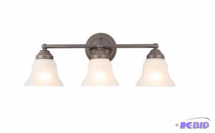 lot 10 image: Hampton Bay 3-Light Oil Rubbed Bronze Vanity Light.  No Glass Shades.