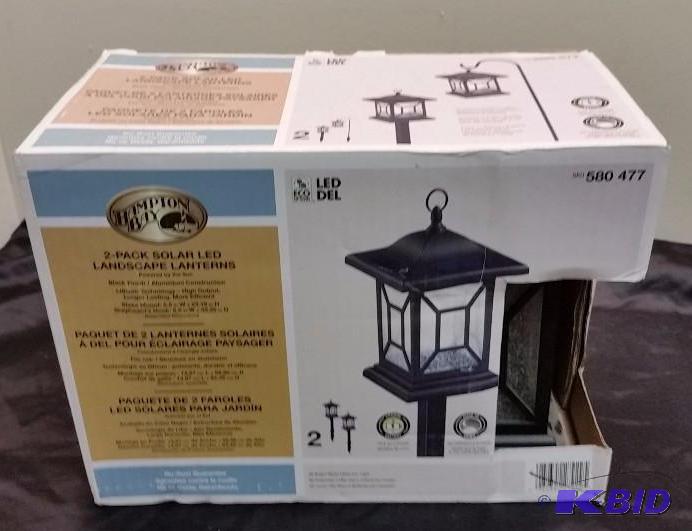 lot 21 image: Hampton Bay  2-Pack Solar LED Landscape Lanterns , New in box Over Stock