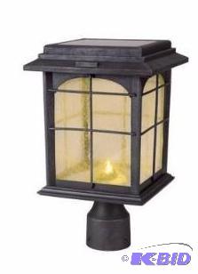 lot 24 image: Hampton Bay  Solar LED Post Lantern , Three of four glass panels missing, Customer return,