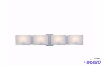 lot 44 image: Hampton Bay Dakota 4 light Vanity Fixture, damaged, Missing one shade. Customer return