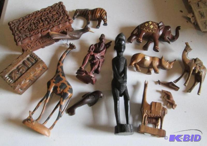 Lot of assorted carved wood figures and boxes...