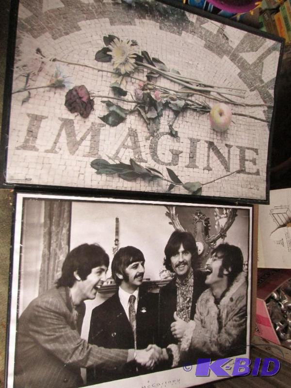Imagine and Linda McCartney posters on cardbo...