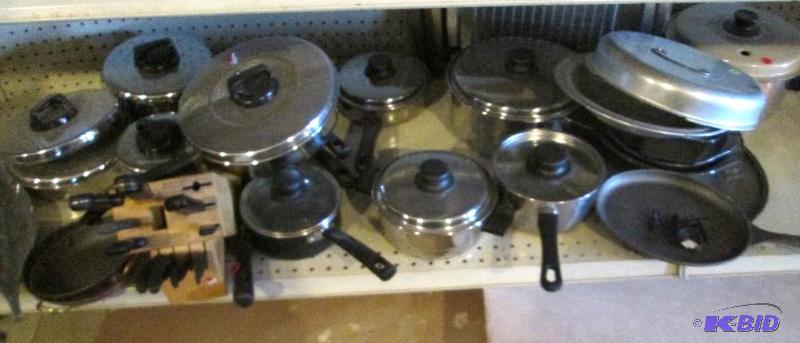Lot of assorted pots and pans, all appear in ...