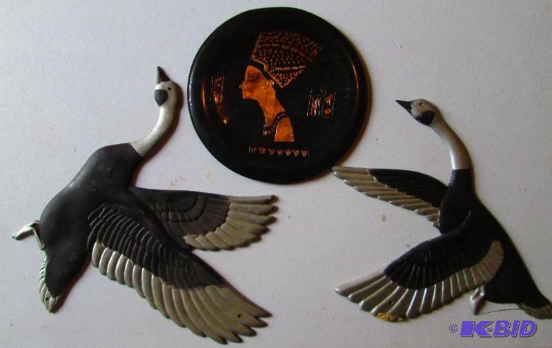 Copper plate with goose wall hangings, also m...