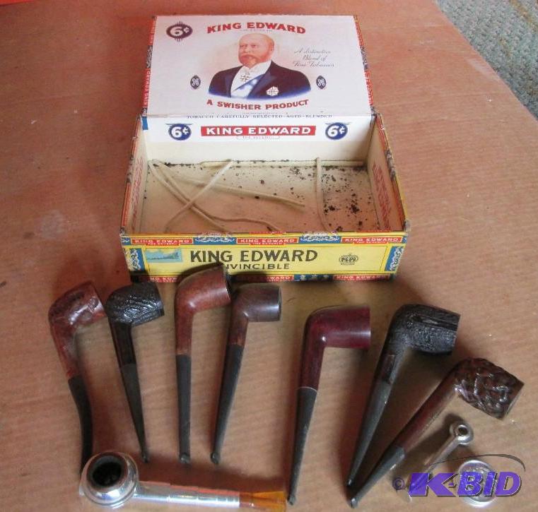 King Edwards cigar box filled with pipesand s...
