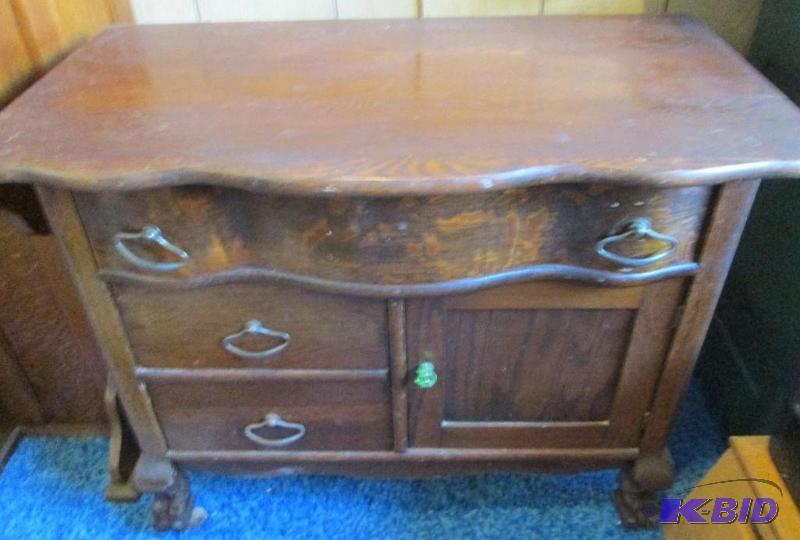 Antique wood stand with curved front reawer...