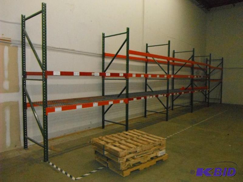 Lot of Pallet Racking - Includes (11) 1 x 3 Uprights (48) Cross Beams (25) 42 x 46 Mesh Deckin