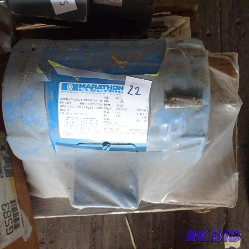 lot 22 image: Marathon TVC143TTDR4001AA. 1 12 HP. 3520 RPM...