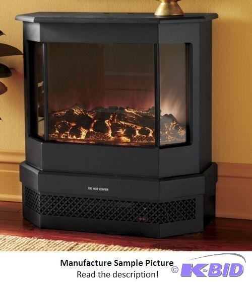 Black Freestanding Three Sided Fireplace - Tw...