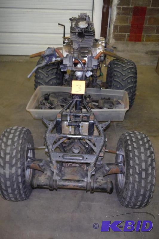 lot 3 image: 85 Honda Fourtrax 250cc Four Wheeler Frame, motor, and parts, Serial # JH3TE0601GC148532