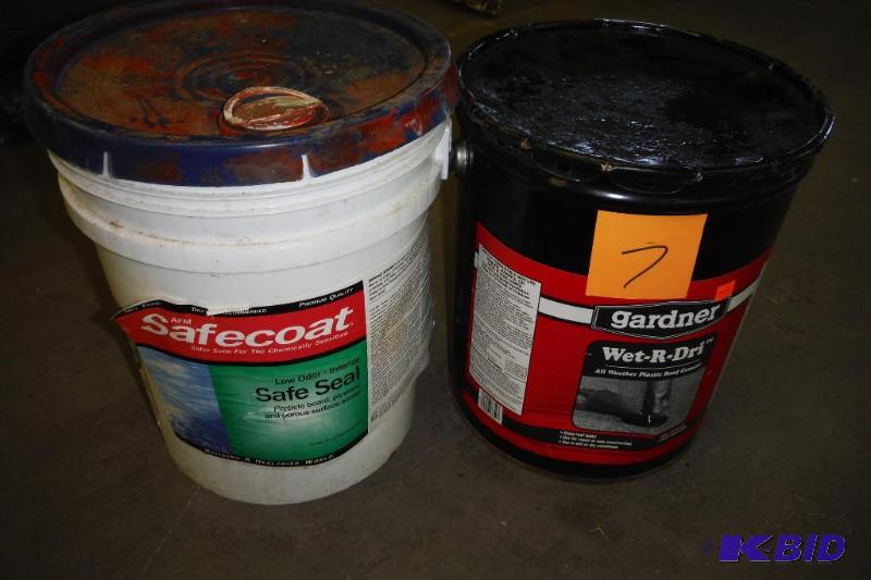 lot 7 image: 5 Gal. Bucket of Roof Patch Plastic Cement and 5 gal. of Safecoat Safeseal