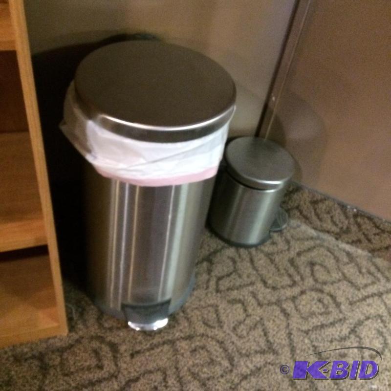 lot 23 image: 3 tall Stainless garbage cans with lids