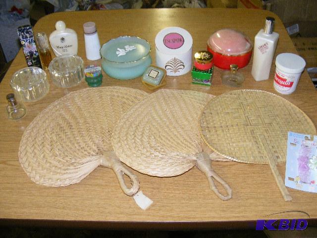 lot of beauty supplies and fans