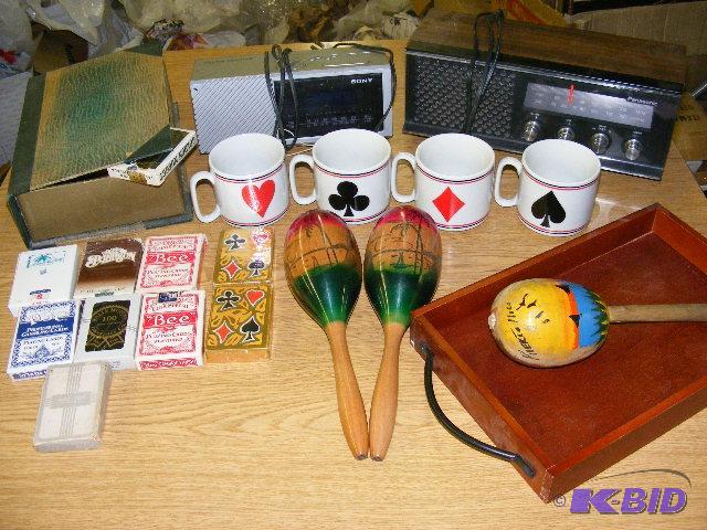 radios and playing cards & misc