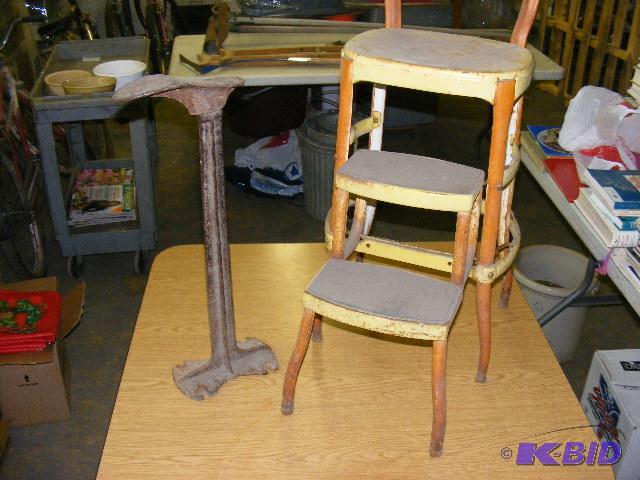 antique cobbler stand and step stool