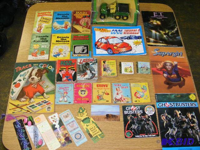 Variety of kids books, John Deere toy
