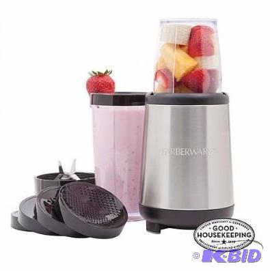 lot 10 image: FARBERWARE 17-Piece Rocket Blender, Stainless Steel.  New in Box.  Tested. Works.  All there.