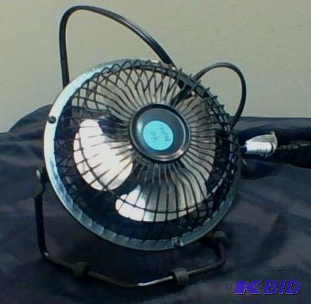 lot 35 image: Small 6 metal Construction Desk Fan. Black Tested Works