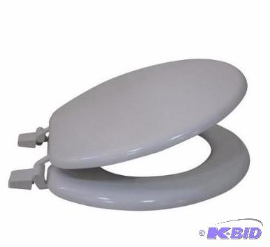 lot 41 image: Mainstays 17 Molded Wooden Toilet Seat.  Missing Cover for one Screw.  Does not affect use.