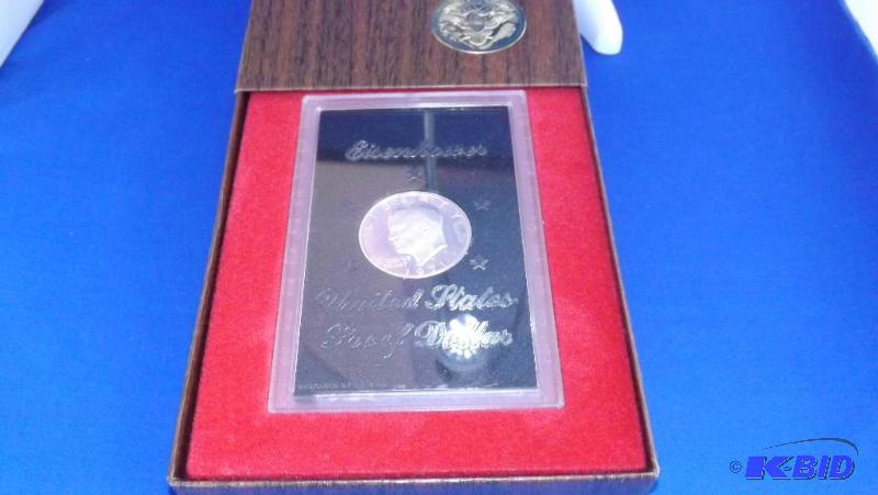 lot 241 image: 1971 S Eisenhower Proof Dollar with Brown Box...