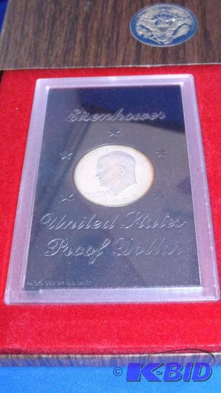 lot 243 image: 1974 S Eisenhower Proof Dollar with Brown Box...