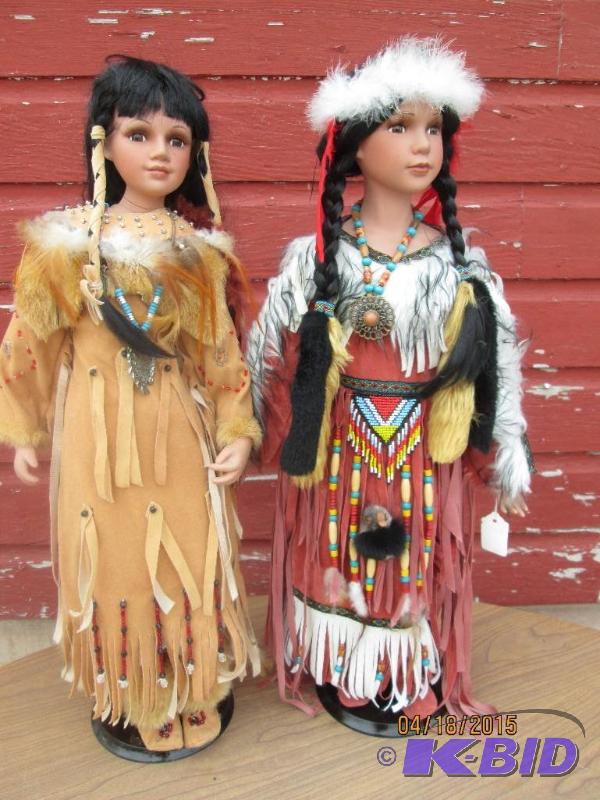 lot 38 image: two Native American dolls clay bodies 25 inch...
